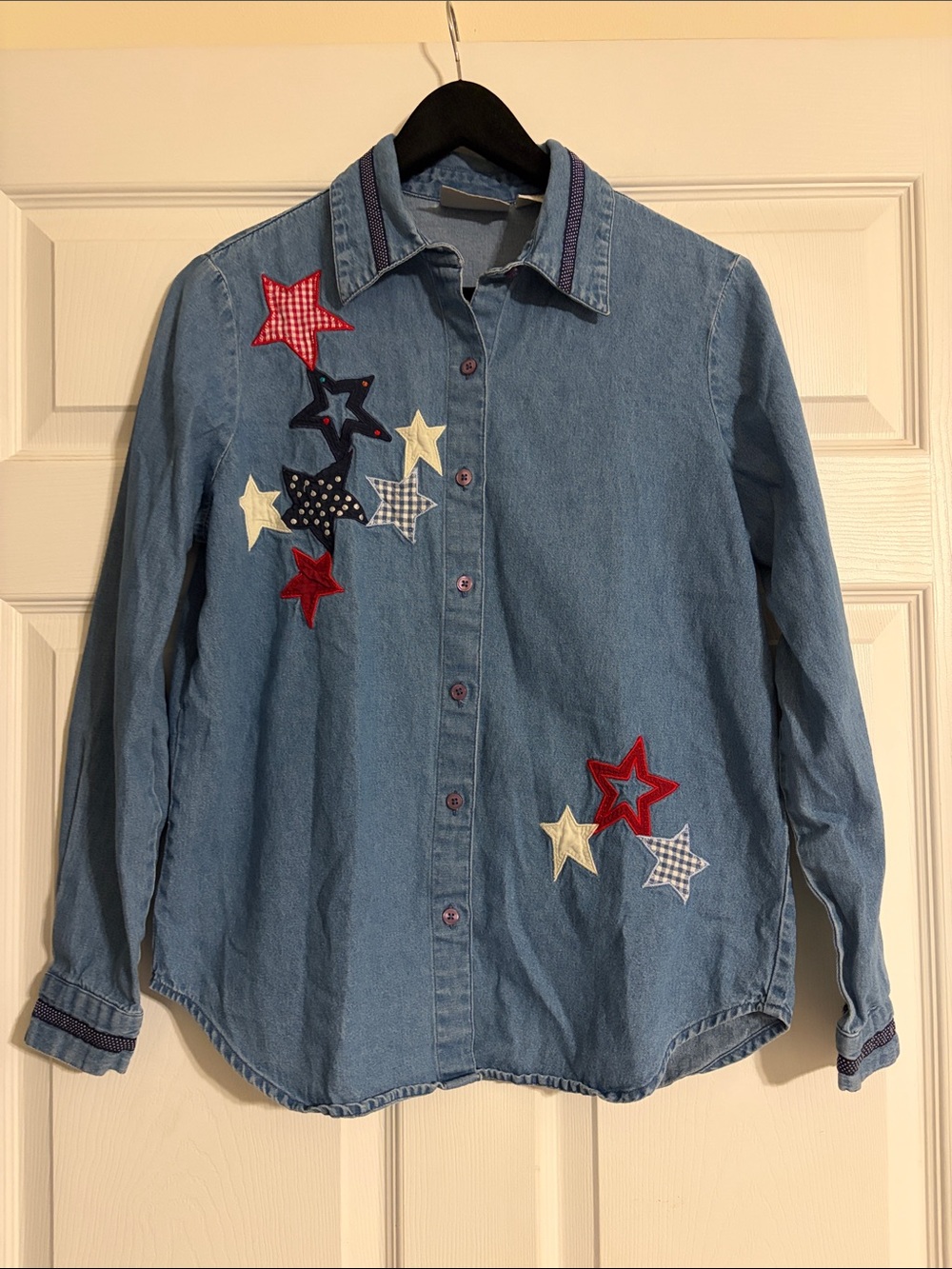 VINTAGE Blair Patriotic American Flag Denim Button Down Shirt - Small